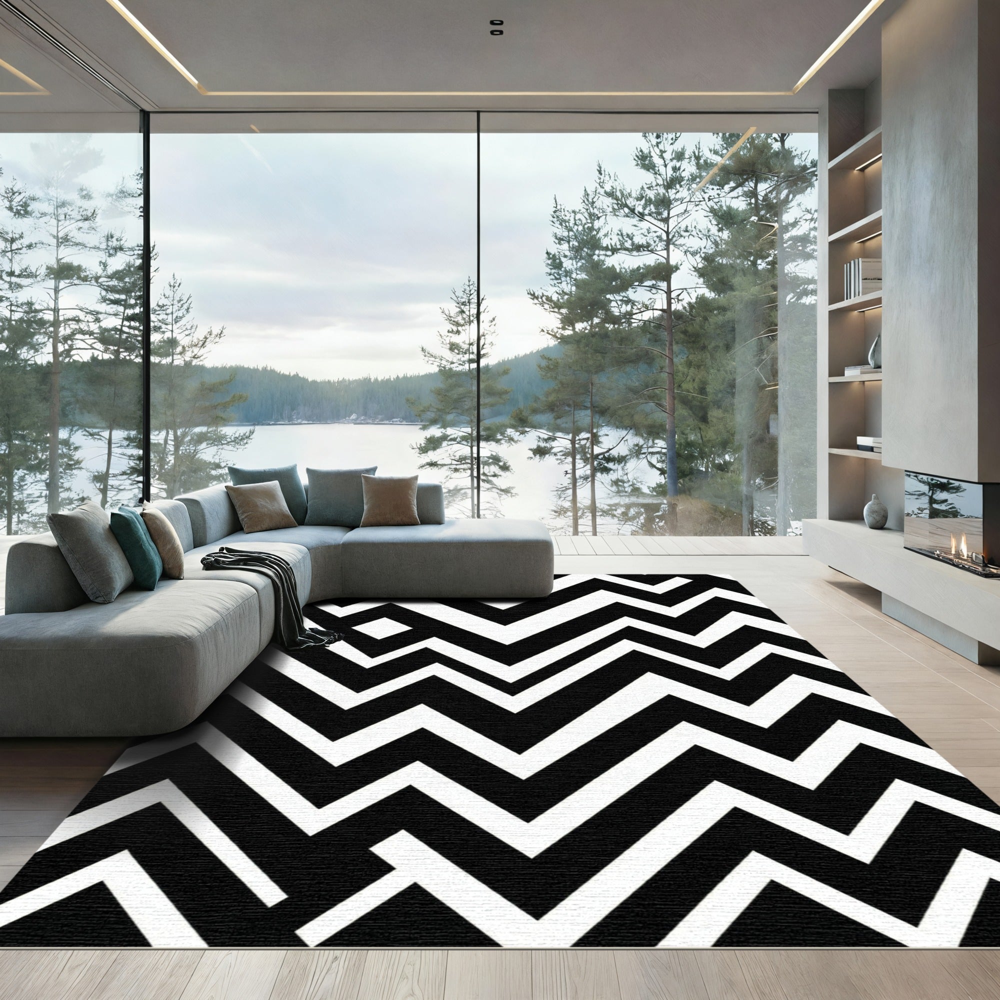 Bold Minimalist Black and White Chevron Rug