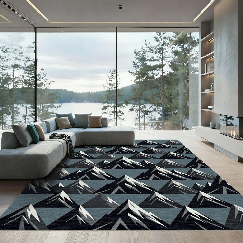 Gray Abstract Mountain Peaks Rug