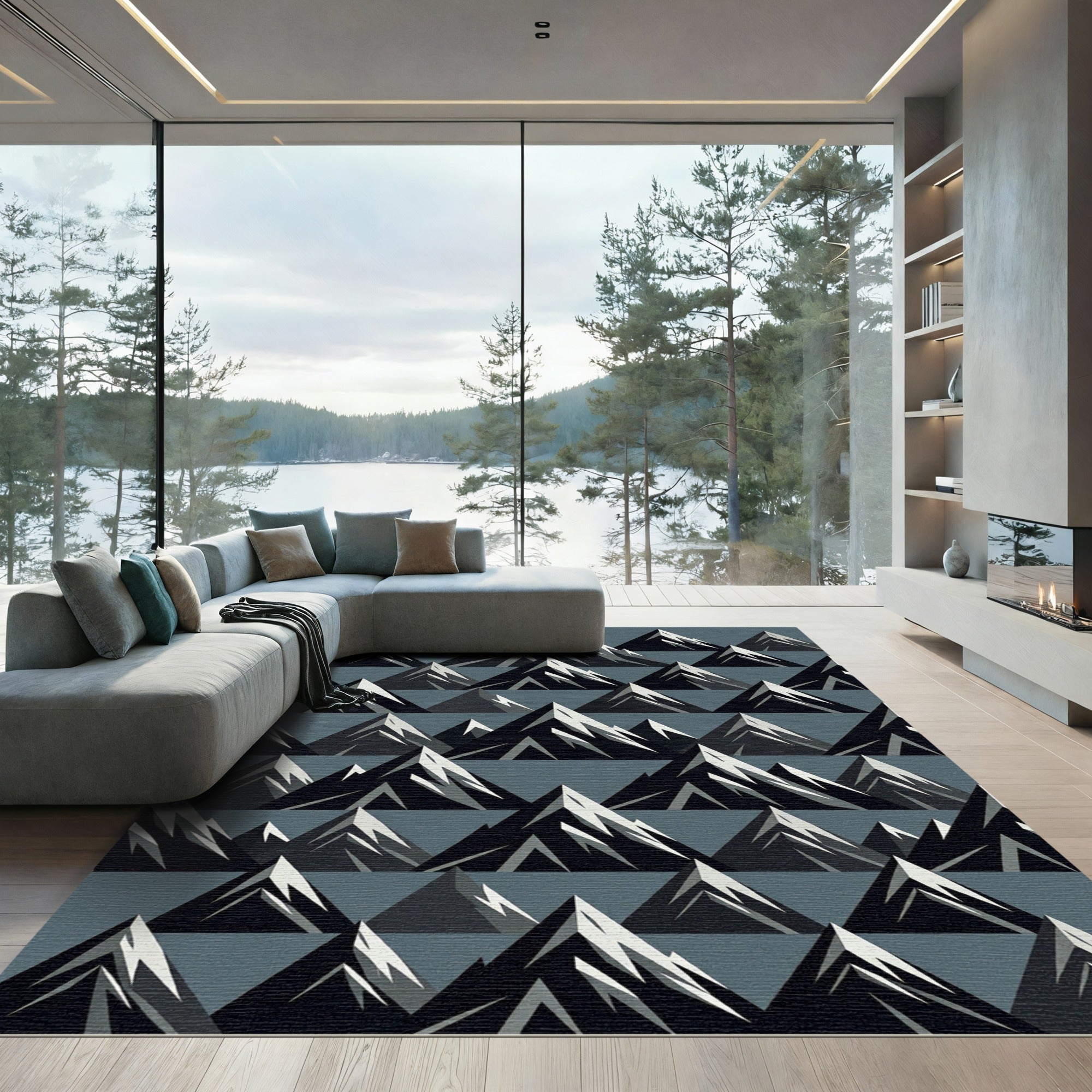 Gray Abstract Mountain Peaks Rug