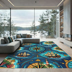 Nautical Compass Marine Blue Sailing Map Rug