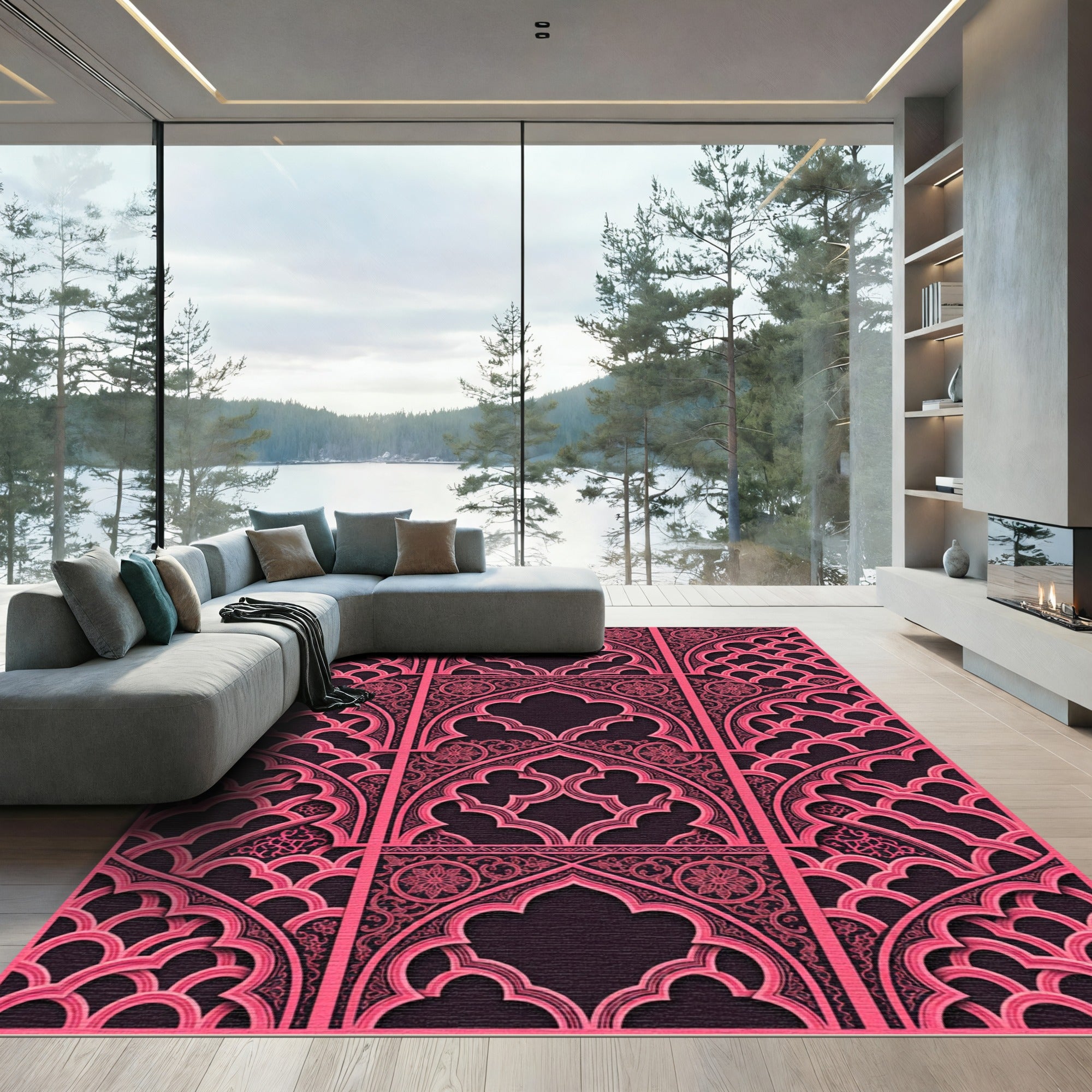 Ornate Rose Arch Geometric Lattice Rug