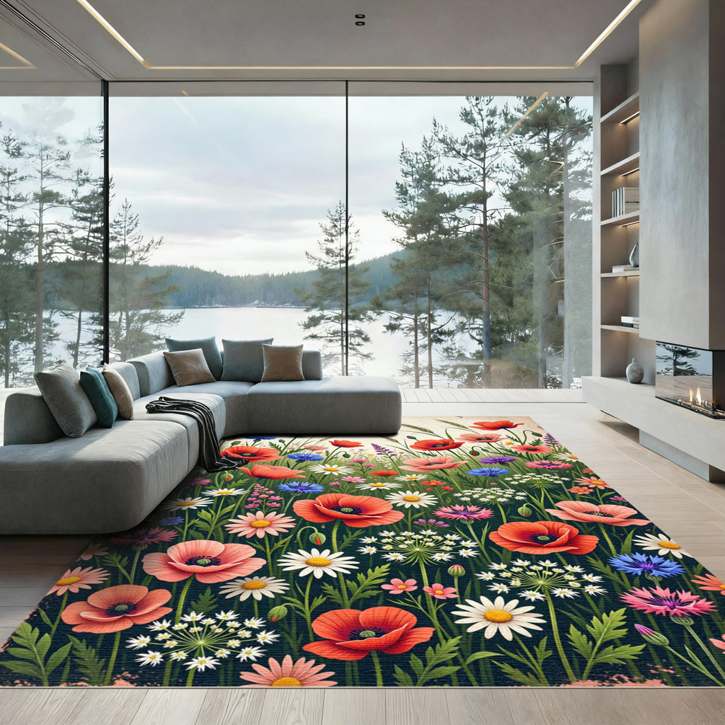 Vibrant Wildflower Meadow Garden Composition Rug