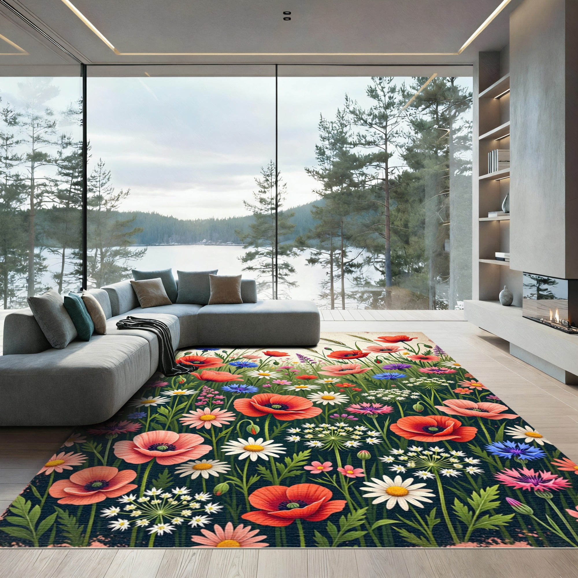Vibrant Wildflower Meadow Garden Composition Rug