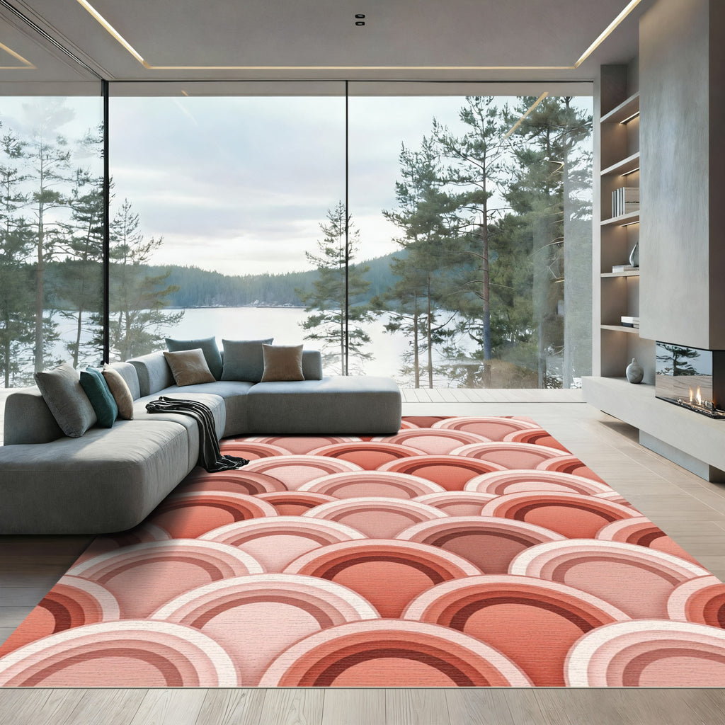 Terracotta Scalloped Arch Abstract Geometric Rug