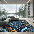 Deep Teal Orange Floral Mandala Rug