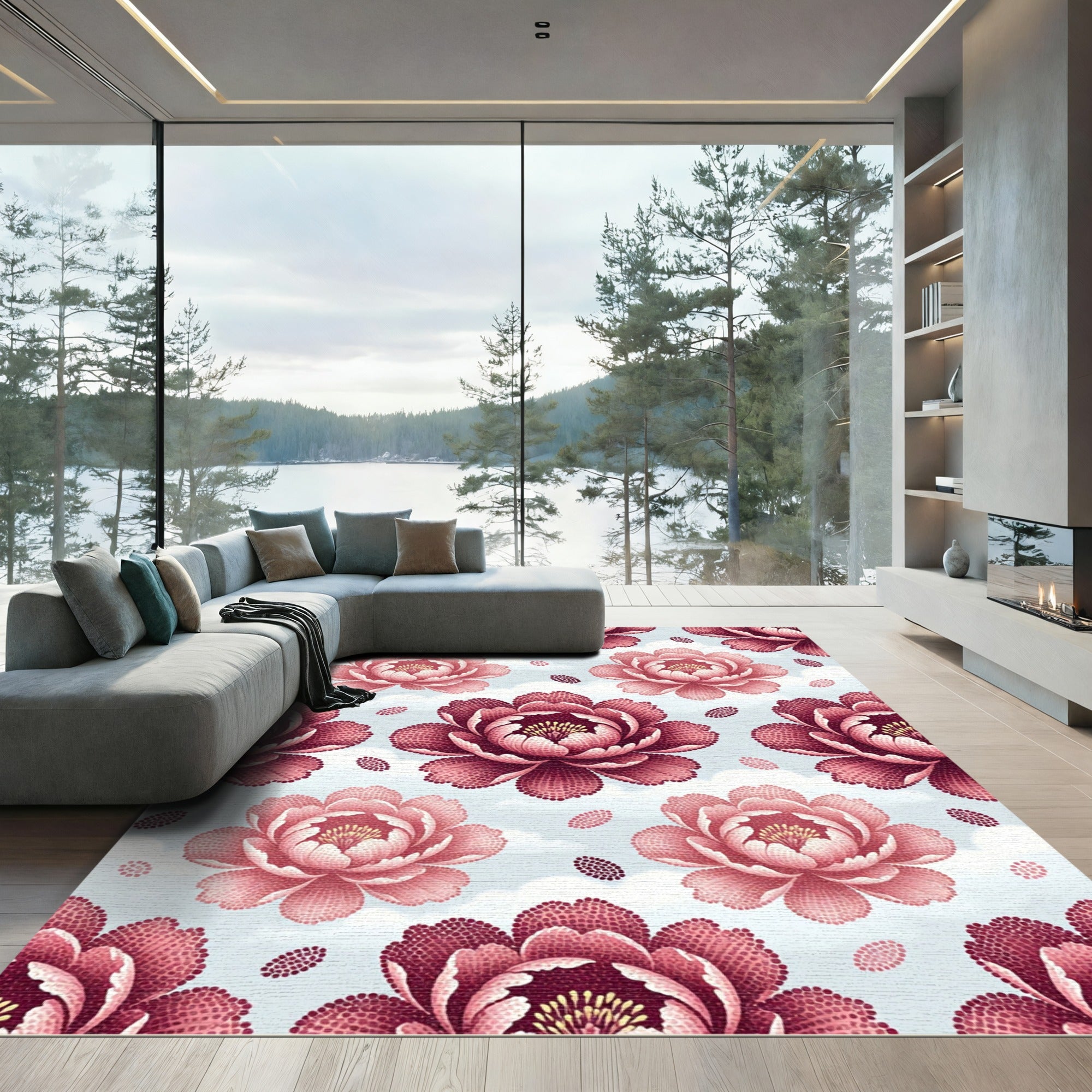 Pink Petal Floral Cloudscape Rug