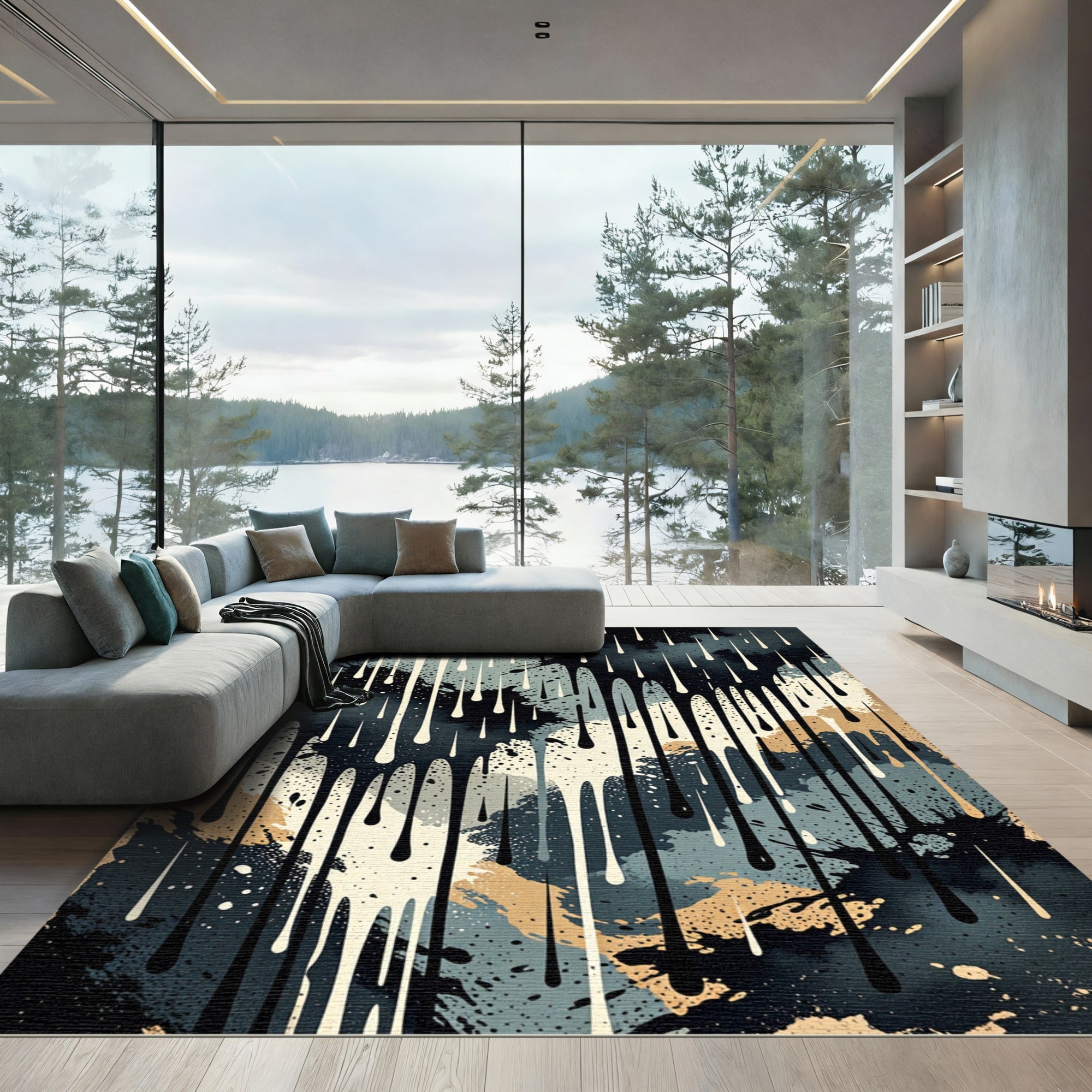 Dark Abstract Drip Stain Composition Rug