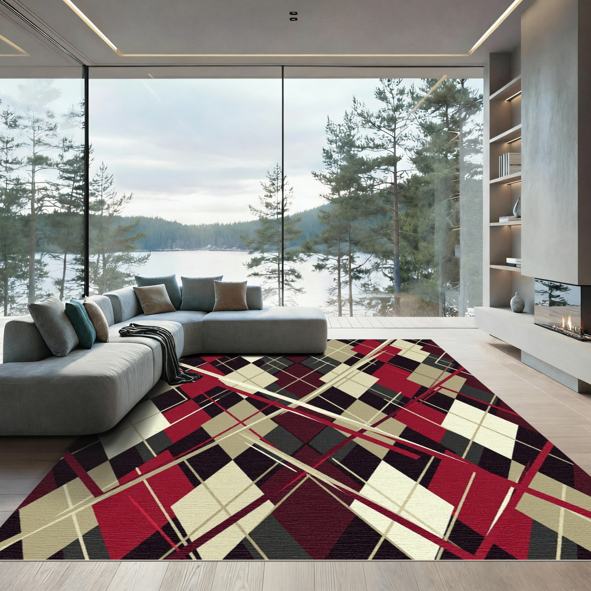 Crimson Diamond Plaid Overlay Rug