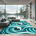 Abstract Teal Ocean Swirl Composed Art Rug