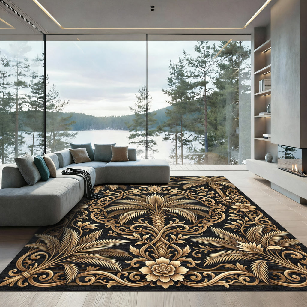 Gilded Tropical Palm Flourish Rug