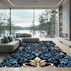 Elegant Blue and Gold Acanthus Scroll Rug