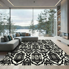 Black White Lantern Paisley Pattern Rug