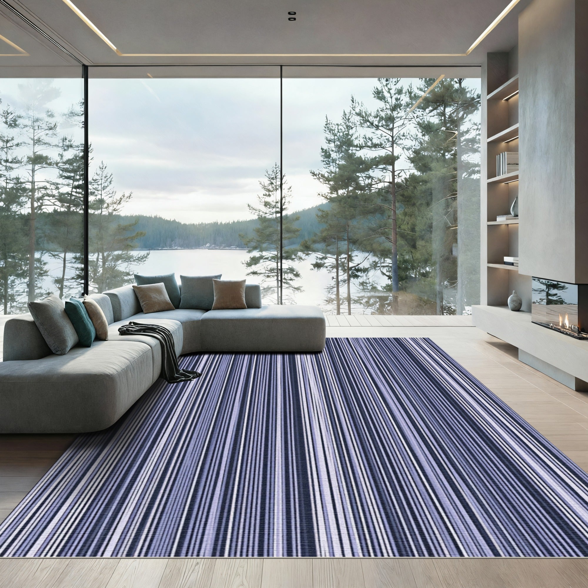 Deep Indigo Vertical Stripe Rug