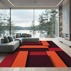 Bold Geometric Orange and Crimson Blocks Rug