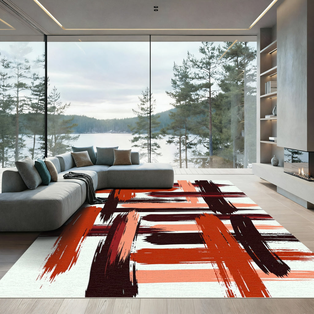 Bold Red Orange Brush Stroke Rug