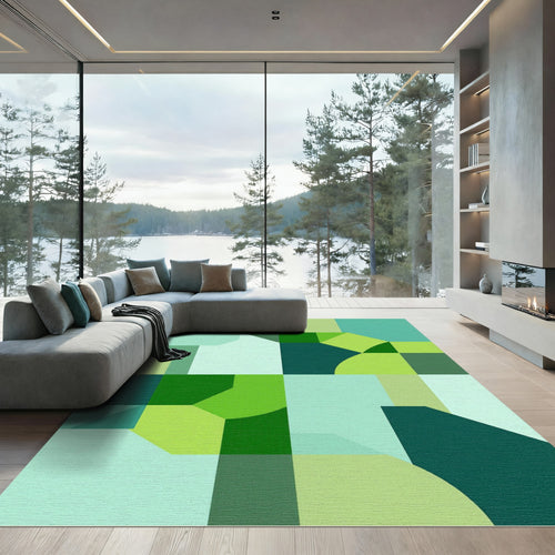 Aqua Teal Geometric Block Composition Rug