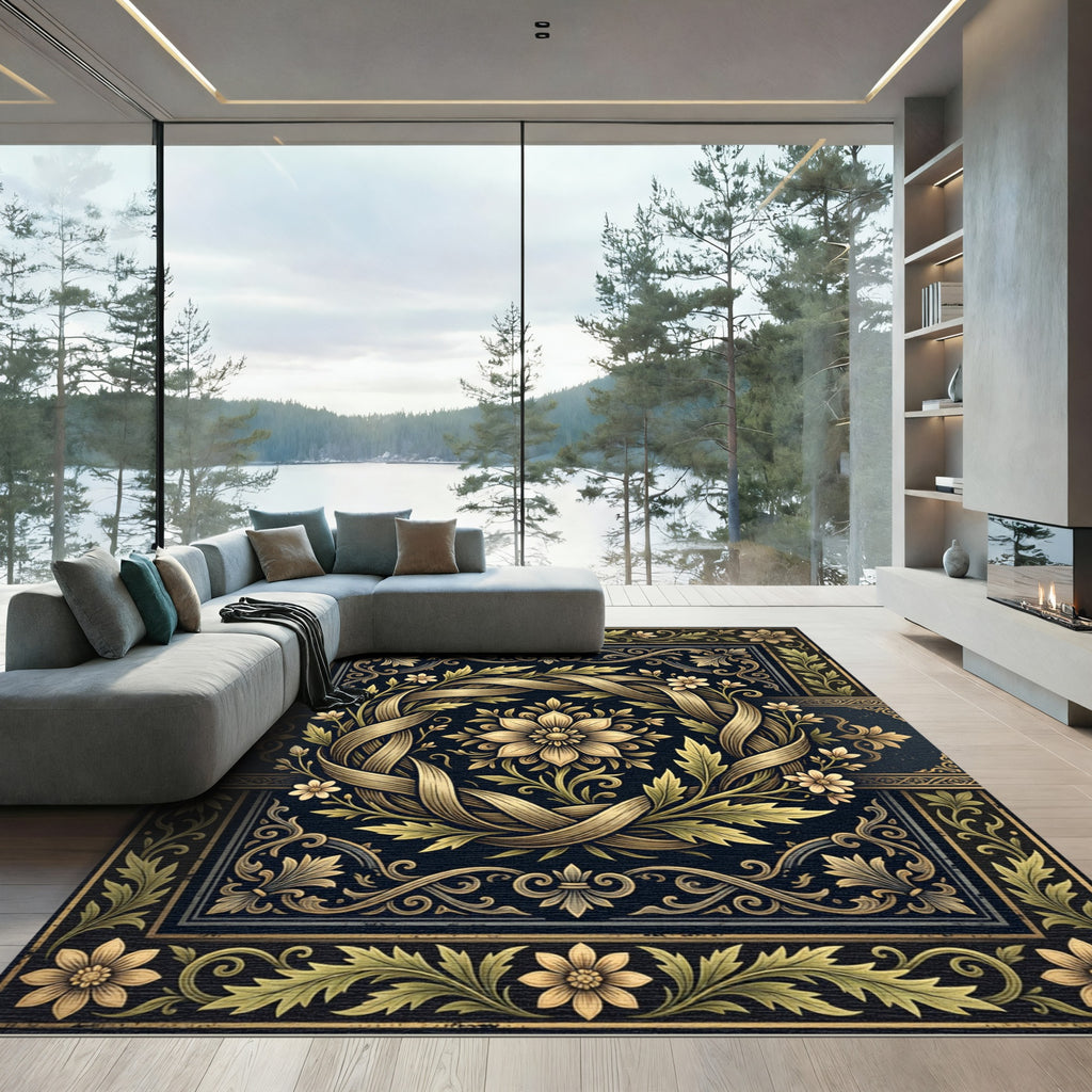 Elegance Gold Floral Woven Emblem Rug
