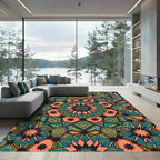Coral Teal Starburst Geometric Tile Rug