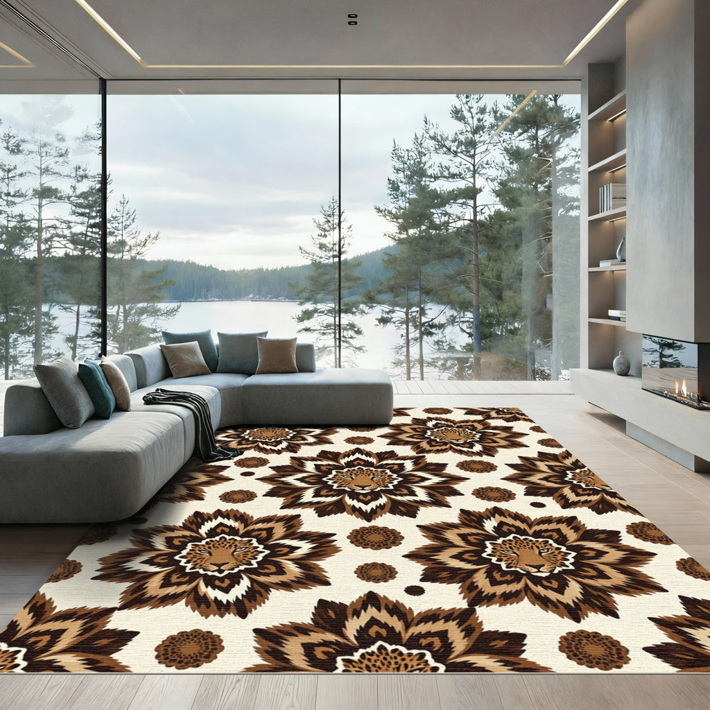 Leopard Wildflower Brown Cream Rug