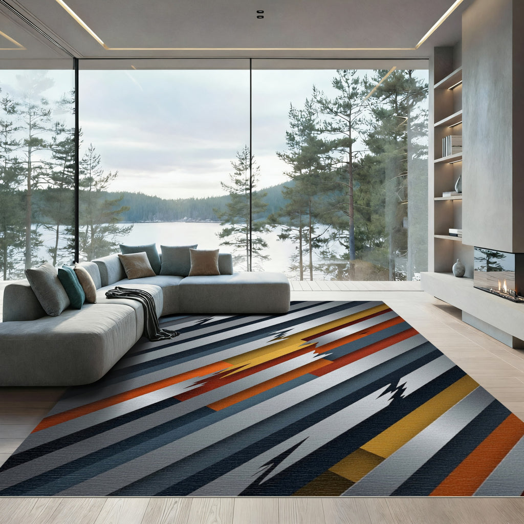 Abstract Diagonal Sliced Orange Gray Rug