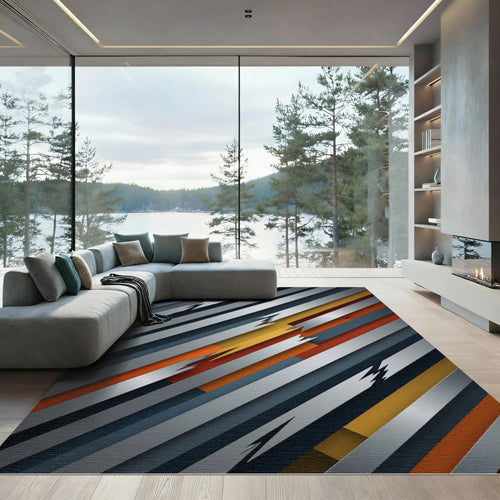 Abstract Diagonal Sliced Orange Gray Rug