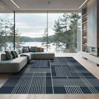 Deep Charcoal Geometric Stripe Composition Rug