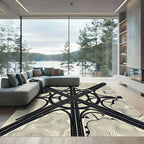 Minimalist Cream Black Infrastructure Map Rug