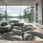 Monochrome Palm Frond Tropical Rug