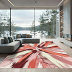 Modern Crimson Blush Abstract Sunburst Rug