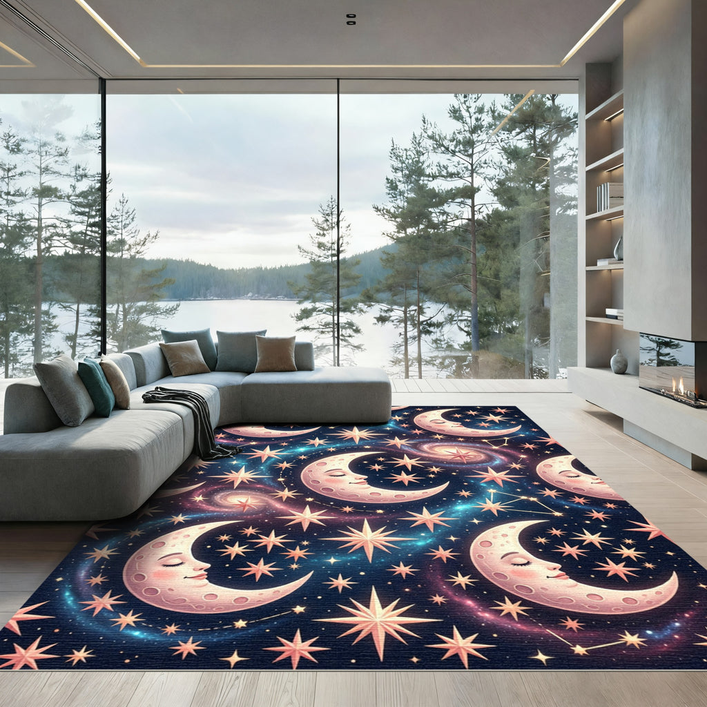 Cosmic Celestial Moon Starry Night Rug