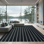 Classic Black White Pinstripe Abstraction Rug