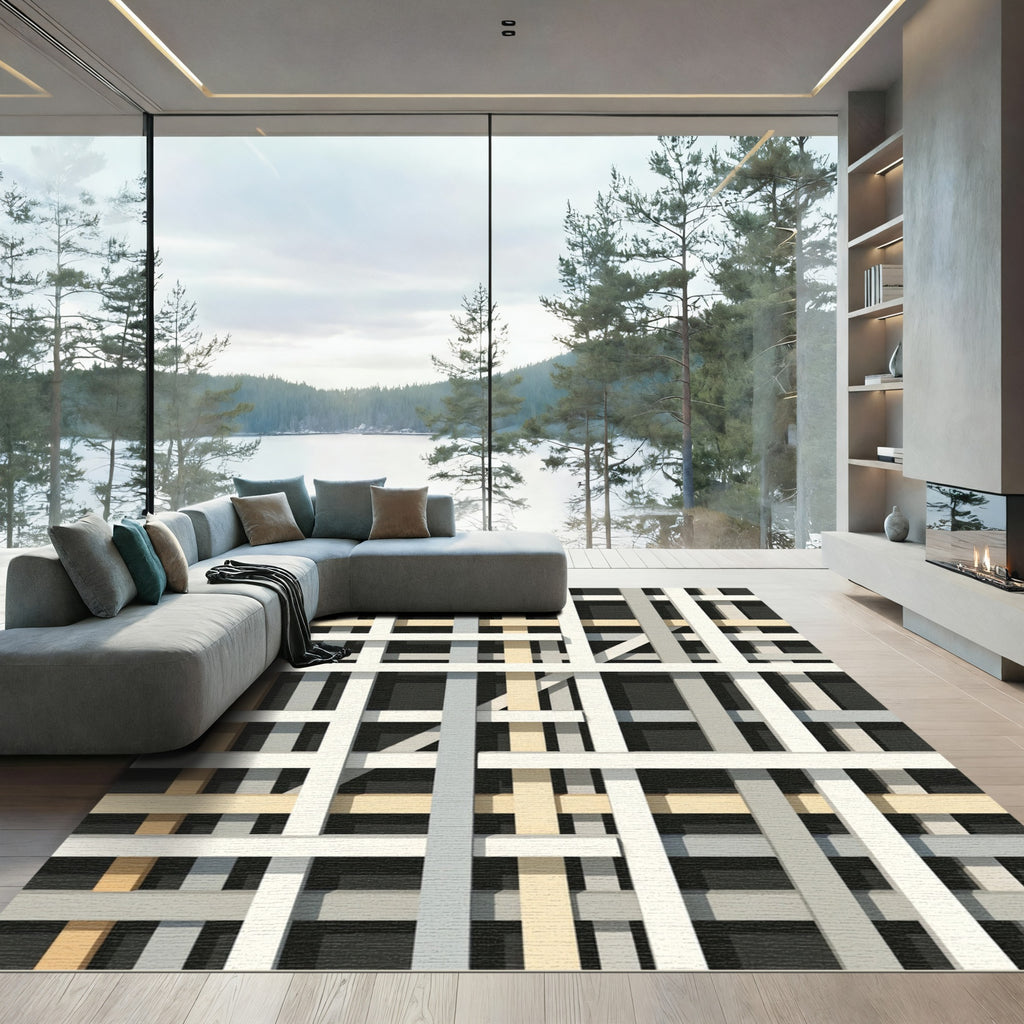 Modern Geometric Grid Interlocking Lines Rug