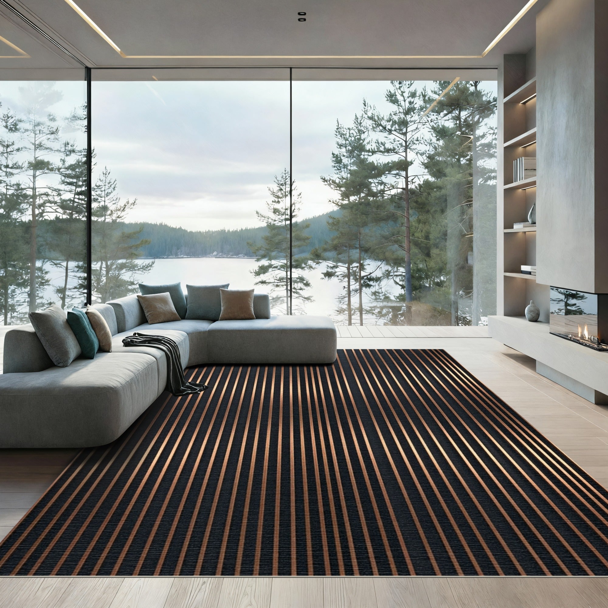 Earthy Copper Vertical Stripe Rug