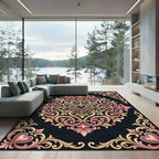 Elegant Pink Gold Heart Scrollwork Rug