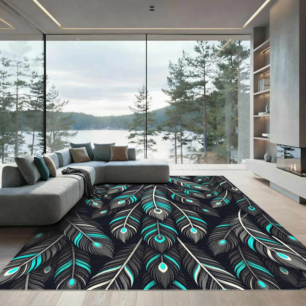 Dark Teal Feather Cascade Rug