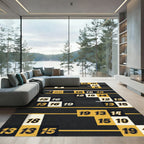 Modern Black Gold Numeric Geometric Grid Rug