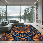 Orange Blue Sunflower Mandala Bloom Rug