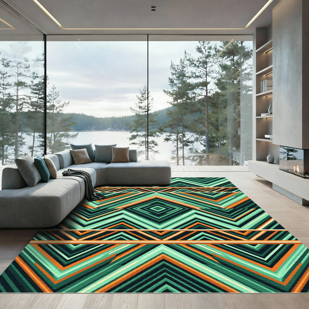 Teal and Orange Chevron Diamond Rug