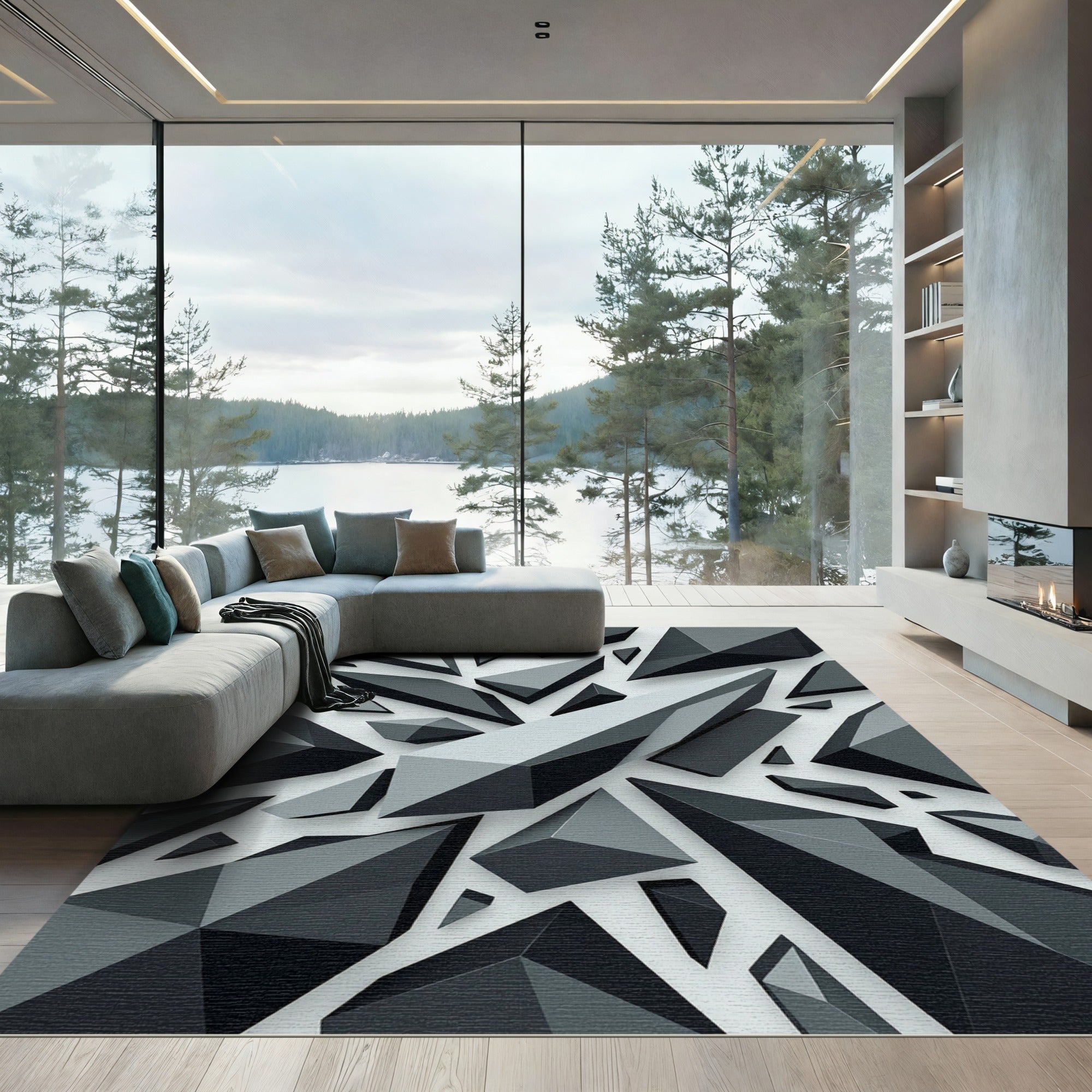 Geometric Monochrome Shard Abstract Rug