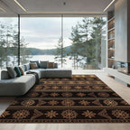 Golden Brown Geometric Floral Bands Rug