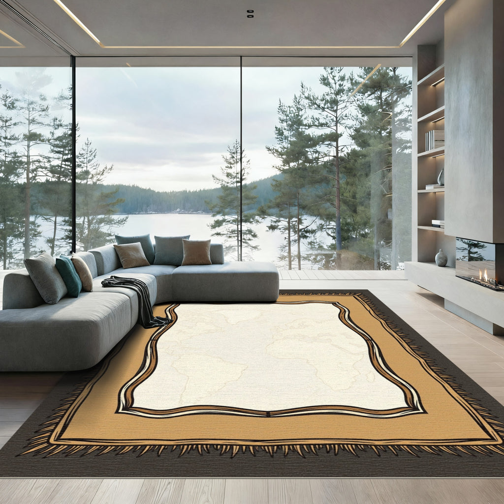 Vintage World Map Textured Border Rug