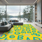 Retro Yellow Teal Alphabet Numbers Rug