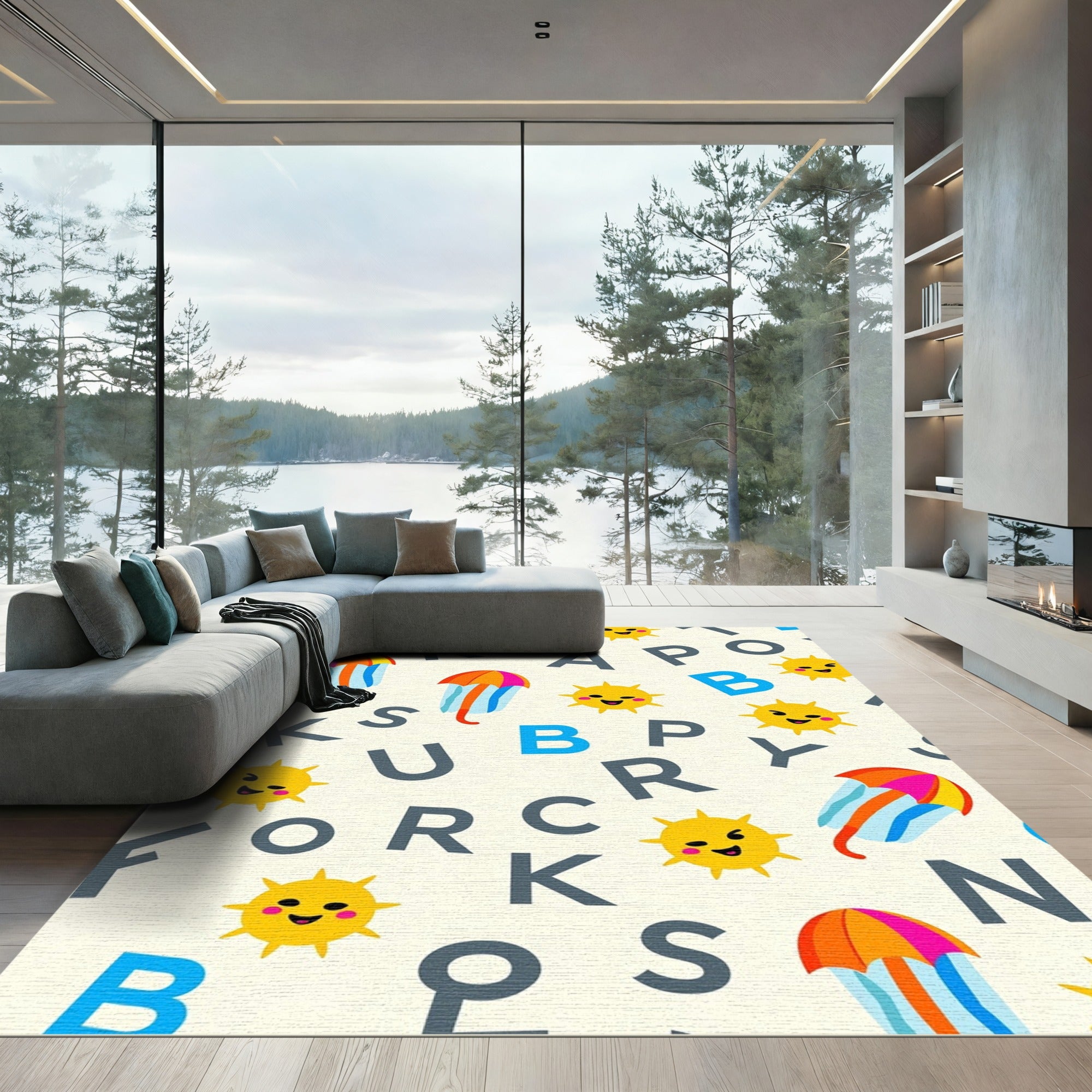 Sunny Umbrellas Alphabet Repeat Rug