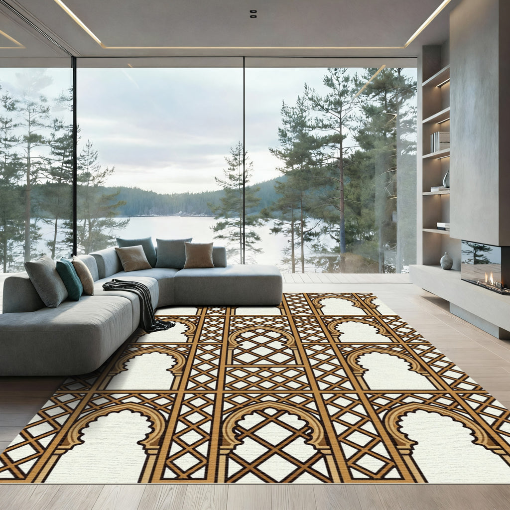Ornate Arched Lattice Geometric Square Rug