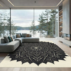 Ornate Charcoal Monochrome Floral Mandala Rug