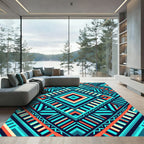 Vibrant Teal and Orange Geometric Diamond Rug