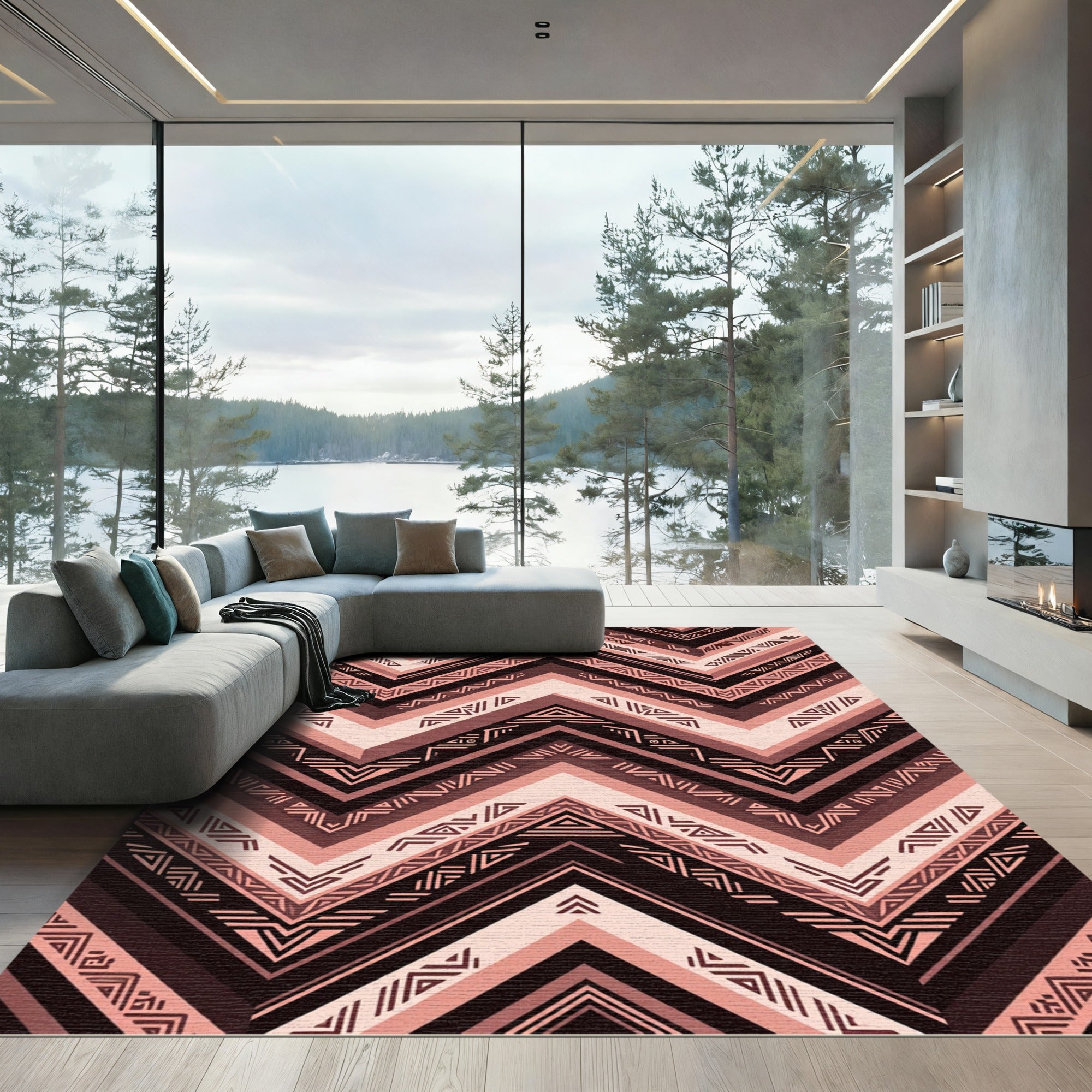 Earthy Chevron Geometric Mocha Cream Rug
