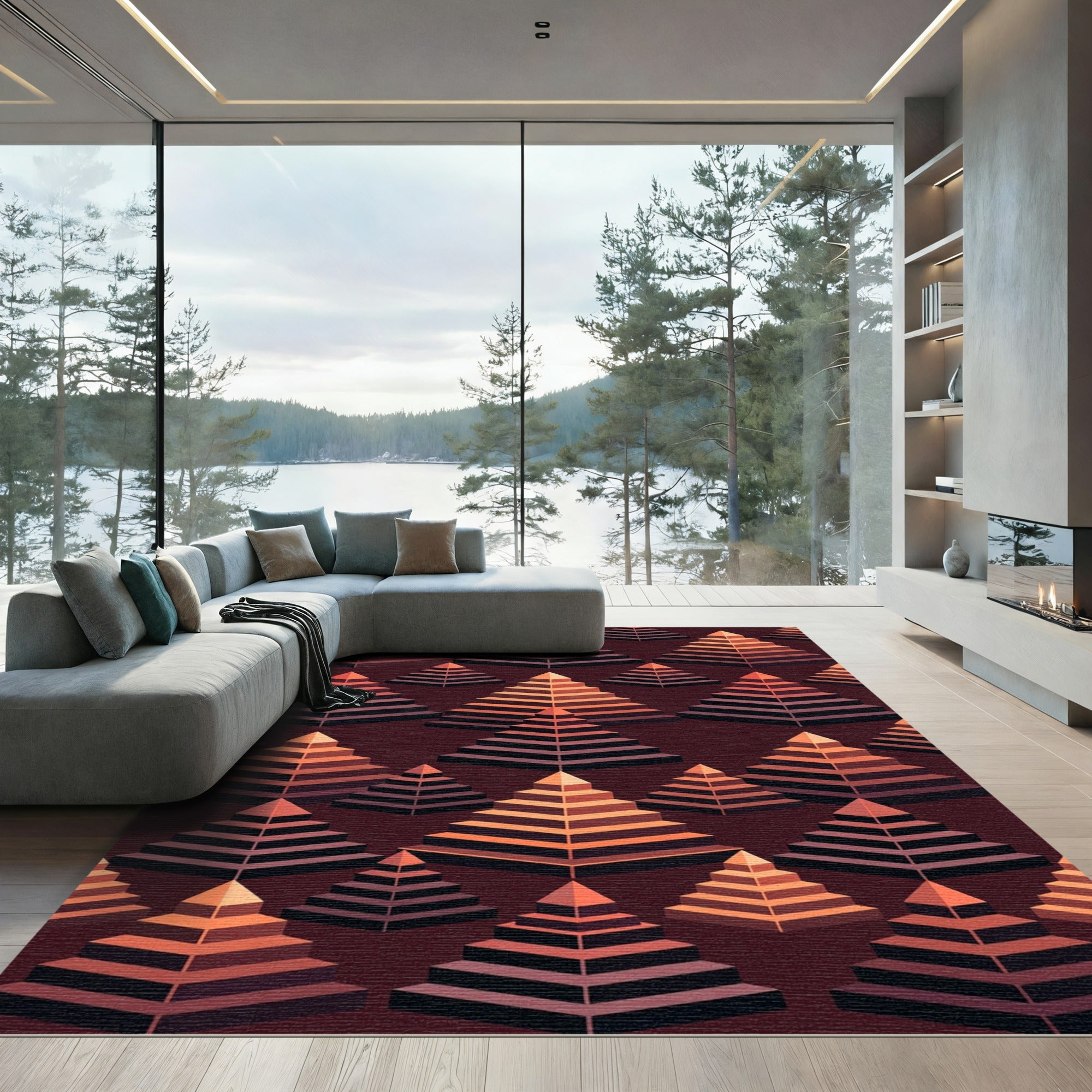Earthy Toned Staircase Pyramid Layers Rug