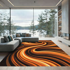 Golden Amber Swirling Abstract Waves Rug