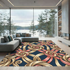 Golden Swirl Ribbon Interwoven Navy Art Rug